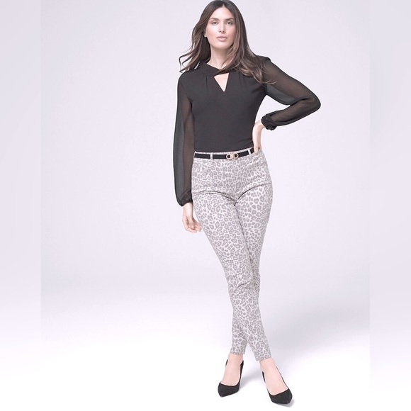 NWT WHBM Curvy Fit Sculpt High-Rise Leopard-Print Skinny Ankle Jeans Grey Sz 10R - Picture 4 of 8